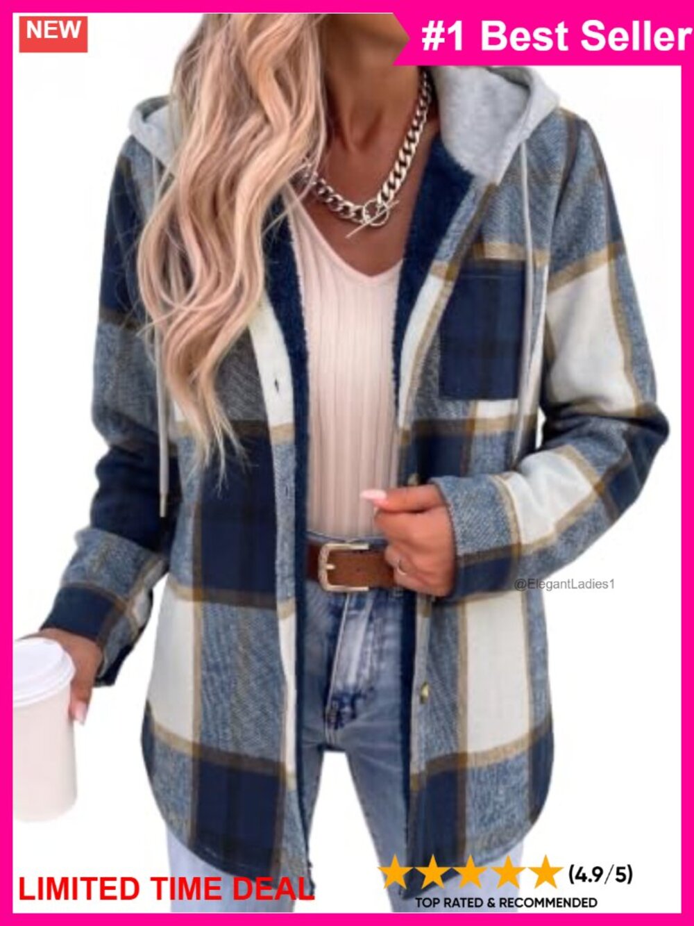 Plaid Fleece Hooded Shacket Button Down Warm Winter Jacket